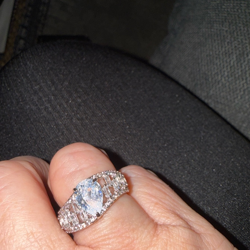 Silver Pear-Cut CZ Statement Ring - Women Jewelry Rings